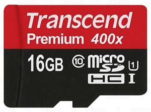 رم میکرو اس‌دی 16 گیگابایت Transcend Class 10 Premium 400X