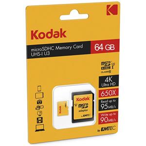 کارت حافظه microSDXC امتک کداک کلاس 10 استاندارد UHS-I U1 سرعت 85MBps 580X به همراه آداپتور SD ظرفیت 64 گیگابایت Emtec Kodak UHS-I U1 Class 10 85MBps 580X microSDXC With Adapter - 64GB