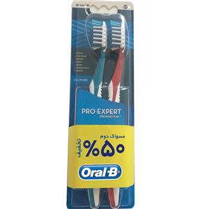 مسواک اورال-بی سری Pro Expert Crossaction مدل All In One با برس نرم - بسته 2 عددی Oral-B Pro Expert Extra Crossaction All In One Soft Toothbrush