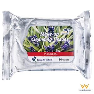 دستمال مرطوب پاک کننده آرایش پیوردرم مدل Lavender Extract - بسته 30 عددی Purederm Make Up Cleansing Tissues Lavender Extract 30pcs