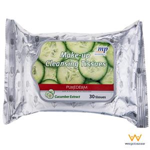 دستمال مرطوب پاک کننده آرایش پیوردرم مدل Cucumber Extract - بسته 30 عددی Purederm Make Up Cleansing Tissues Cucumber Extract 30pcs