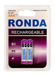 باتری نیم قلمی قابل شارژ Ni-CD روندا ظرفیت 400 میلی آمپر ساعت بسته 2 عددی Ronda 400mAh Ni-CD Rechargeable AAA Battery Pack Of 2