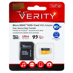 حافظه میکرو اس دی وریتی مدل یو 1 با ظرفیت 16 گیگابایت VERITY MicroSDHC Class 10 U1 95MB Memory Card 16GB 