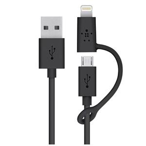 کابل تبدیل USB به لایتنینگ و microUSB بلکین مدل 2 در 1 به طول 0.9 متر Belkin 2 In 1 USB To Lightning And microUSB Cable 0.9m