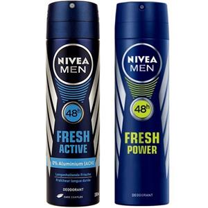 پک اسپری مردانه نیوآ مدل Fresh Active و Fresh Power بسته دو عددی Nivea Fresh Active And Fresh Power Spray For Men Pack Of 2