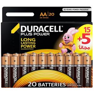 باتری قلمی دوراسل مدل Plus Power Duralock بسته 15 + 5 عددی Duracell Plus Power Duralock AA Battery Pack Of 15 Plus 5