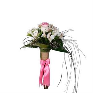 دسته گل طبیعی میتا مدل رز صورتی السترومریا Mita Alstroemeria and Pink Rose Bunch of Flowers 