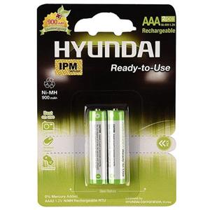 باتری نیم قلمی قابل شارژ هیوندای مدل NI-MH بسته 2 عددی Hyundai NI-MH Rechargeable AAA Battery Pack Of 2