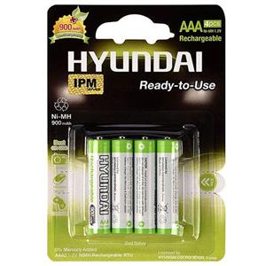 باتری نیم قلمی قابل شارژ هیوندای مدل NI-MH بسته 4 عددی Hyundai NI-MH Rechargeable AAA Battery Pack Of 4