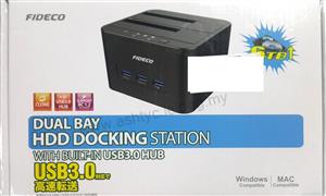 Fideco Dual Bay HDD Docking Station with USB 3.0 Hub 