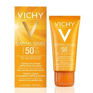 کرم ضد آفتاب +SPF 50 ویشی مناسب پوست‌های معمولی و خشک میلی‌لیتر Vichy Ideal Soleil Velvety Craem For Normal Dry Skins ml 