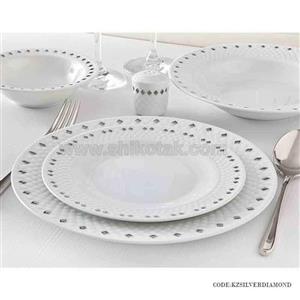 ظروف غذاخوری 6 نفره چینی زرین طرح سیلور دایموند Zarin Iran Porcelain Inds Radiance Silver Diamond 28 Pieces Dinnerware Set Top Grade 