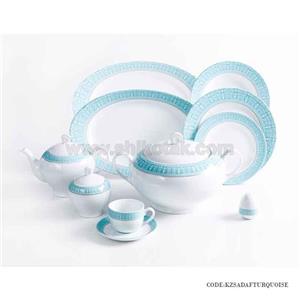 سرویس غذاخوری زرین 102 پارچه 12 نفره سری ایتالیا اف طرح سپید صدف فیروزه ای درجه عالی