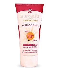 کرم ضدآفتاب spf 50 ضدچروک بژ تیره SUN SAFE 