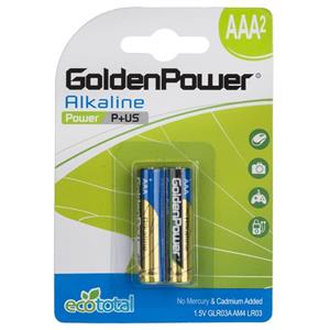 باتری نیم قلمی گلدن پاور مدل Power P Plus US بسته 2 عددی Golden Power Power P Plus US AAA Battery Pack Of 2