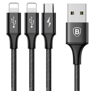 کابل تبدیل USB به microUSB و 2 کانکتور لایتنینگ باسئوس مدل Rapid طول 1.2 متر Baseus Rapid USB To microUSB And 2 Lightning Cable 1.2m