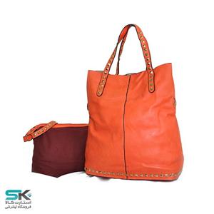 کیف زنانه دوتایی مدل لیندا-نارنجی Linda Orange Twin Shoulder Leather Woman Bag No.2646