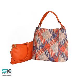 کیف زنانه دوتایی مدل کارولین-نارنجی Caroline Twin Shoulder Orange Leather Woman Bag No.33111