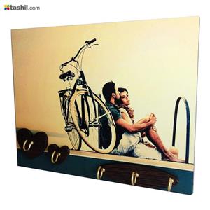 تابلو جاکلیدی دیواری طرح لاو در کنار دوچرخه قدیمی 25*20
