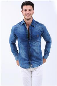 پیراهن مردانه سفید – آبی روشن طرح دار جین   Vavin -35261 