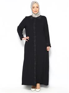 مانتوعبایی سایز بزرگ زنانه سورمه ای زینتی   Istanbul Ferace 119772 