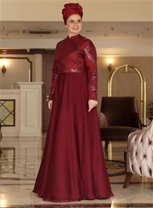 لباس مجلسی سایز بزرگ زنانه زرشکی     Saliha 282303