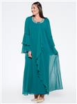 لباس مجلسی سایز بزرگ زنانه سنگی – سبز نگین دار    Hede 315267