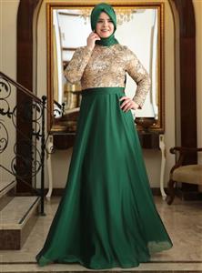 لباس مجلسی سایز بزرگ زنانه طلایی – سبز     Saliha 199180