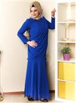 لباس مجلسی سایز بزرگ زنانه آبی طرح توری  نگین دار   Sevdem Abiye 147637