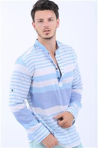 پیراهن مردانه آبی روشن – سفید یقه دیپلمات    Vavin -32273 