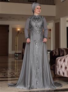 لباس مجلسی سایز بزرگ زنانه طوسی     Saliha 296191