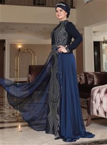 لباس مجلسی سایز بزرگ زنانه سورمه ای     Saliha 296190