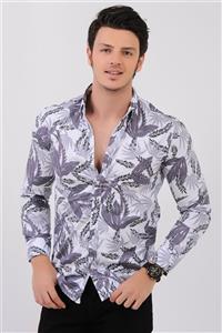 پیراهن مردانه طوسی – مشکی برگ طرحدار   Vavin -24024 