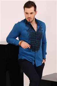 پیراهن مردانه مشکی – آبی طرحدار   Vavin -20424 