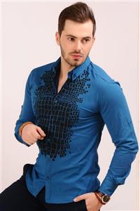 پیراهن مردانه مشکی – آبی طرحدار   Vavin -20424 