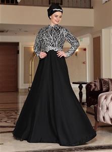 لباس مجلسی سایز بزرگ زنانه طوسی – مشکی     Saliha 282260