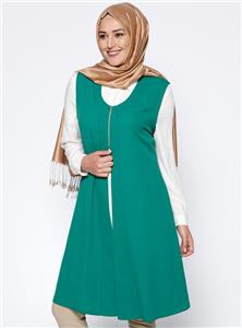 جلیقه سایز بزرگ زنانه زمردی زیپدار   Metex 275877