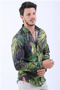 پیراهن مردانه سبز – سورمه ای برگ طرح دار   Vavin -33799 