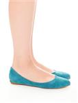 کفش تخت عروسکی زنانه فیروزه ای جیر دکولته راحتی Mecrea 120769