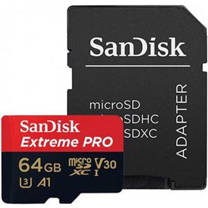 کارت حافظه microSDXC سن دیسک مدلExtreme Pro V30  کلاسA1 استاندارد  UHS-I U3 سرعت 100MBps 667X ظرفیت 64  گیگابایت Sandisk Extreme Pro V30 UHS-I U3 Class A1 100MBps 667X microSDXC Card 64GB