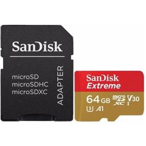کارت حافظه microSDXC سن دیسک مدل Extreme V30  کلاس A1 استاندارد UHS-I U3 سرعت 100MBps 667X همراه با آداپتور SD ظرفیت 64 گیگابایت Sandisk Extreme V30 UHS-I U3 Class A1 100MBps 667X microSDXC With Adapter 64GB
