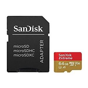 کارت حافظه microSDXC سن دیسک مدل Extreme V30  کلاس A1 استاندارد UHS-I U3 سرعت 100MBps 667X همراه با آداپتور SD ظرفیت 64 گیگابایت Sandisk Extreme V30 UHS-I U3 Class A1 100MBps 667X microSDXC With Adapter 64GB
