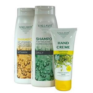 پک 3 عددی شامپو والاویت به همراه کرم دست والاویت Vallavit Shampoo Pack with Vallavit Hand Cream 3 pcs