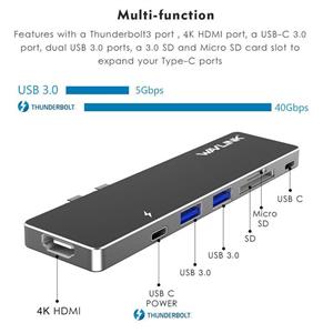 مینی داک Thunderbolt 3 USB C ویولینک مدل WL UHP3405M Wavlink Mini Dock 