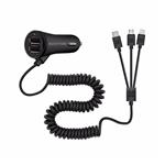 Promate Charger-Trio Car Charger with microUSB-Lightning-Type-C Cable
