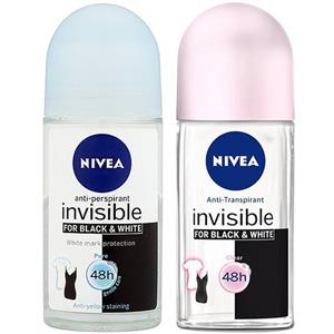 پک رول ضد تعریق زنانه نیوآ مدل Invisible For Black And White بسته 2 عددی Nivea Invisible For Black And White Anti-Perspirant Roll-On Pack Of 2 For Women