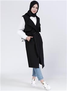 جلیقه زنانه مشکی کمربند دار ساده   Everyday Basic 314758