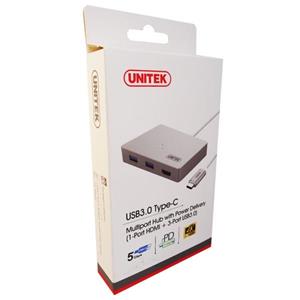 هاب USB 3.0 سه پورت و تبدیل HDMI 4K با رابط USB Type-C یونیتک مدل Y-3707                                         Unitek Y-3082B Type-C 3 Port USB 3.0 Hub With 4k HDMI Converter 