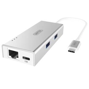 هاب USB 3 Type C دو پورت به همراه شبکه یونیتک مدل Y 9106 Unitek 2 Port 3.0 Aluminium Hub Ethernet Converter 