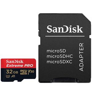 کارت حافظه microSDHC سن دیسک مدل Extreme Pro V30 کلاس 10 استاندارد UHS-I U3 سرعت 100MBps 667X ظرفیت 32 گیگابایت Sandisk Extreme Pro V30 UHS-I U3 Class 10 100MBps 667X microSDHC Card 32GB